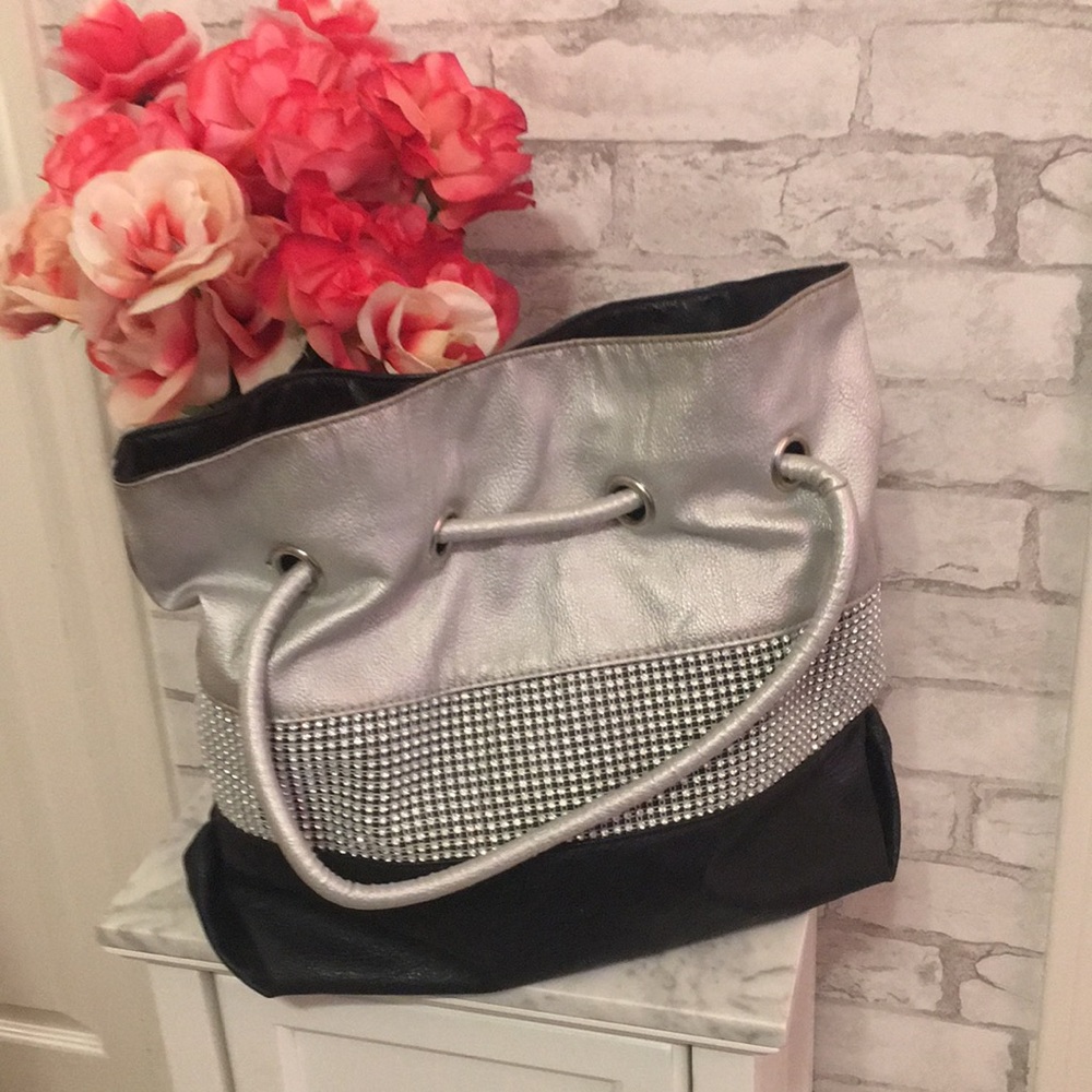 Silver black rhinestone shoulder bag